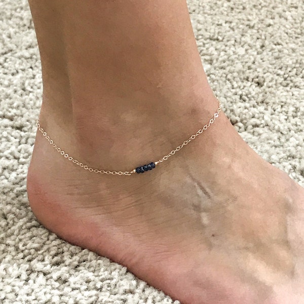 Dainty Sapphire Anklet for Woman - Something Blue Wedding Ankle Bracelet - Blue Gemstone Anklets for Women, Gold, Rose Gold and Silver