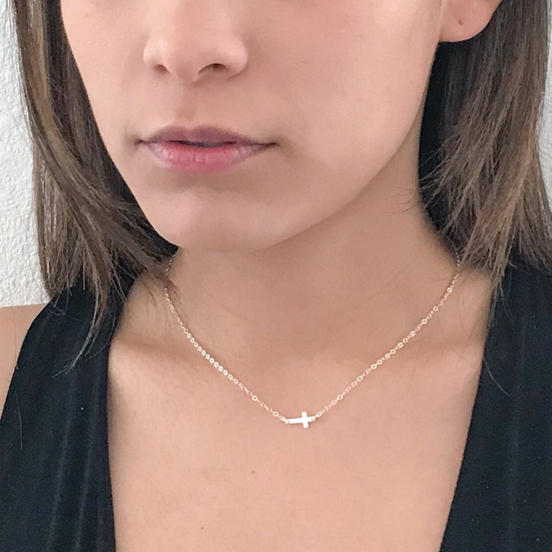 Sterling Silver Sideways Cross Necklace Women Dainty Cross Etsy