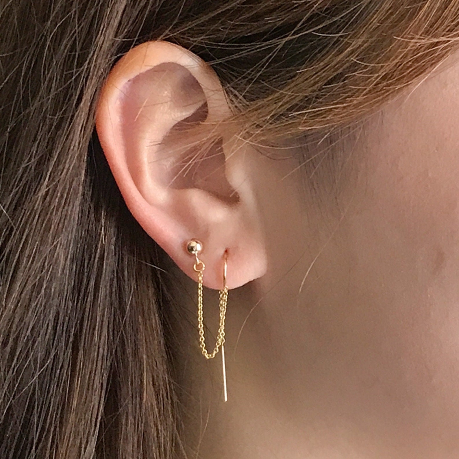 Double Piercing Earring Second Hole Earrings Thread Etsy