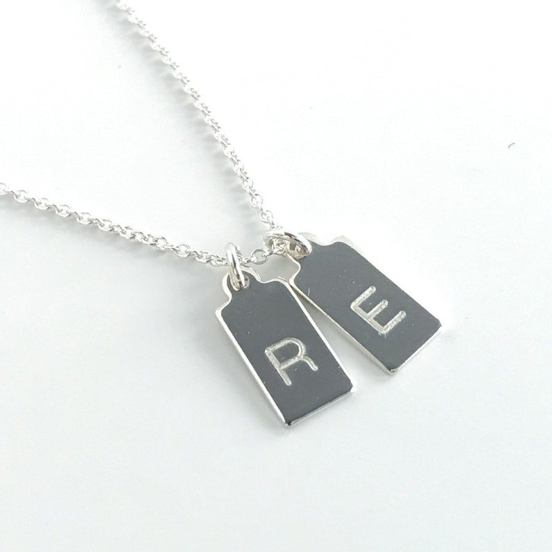 Mini Dog Tag Necklace Engraved Initial Necklace Letter Etsy