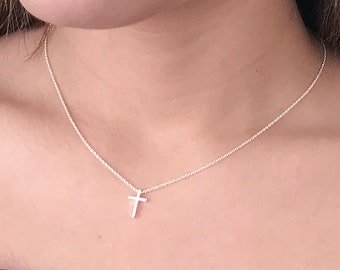 Dainty Cross Necklace Sterling Silver - Tiny Cross Necklaces for Women - Christian Jewelry - Minimalist Necklace