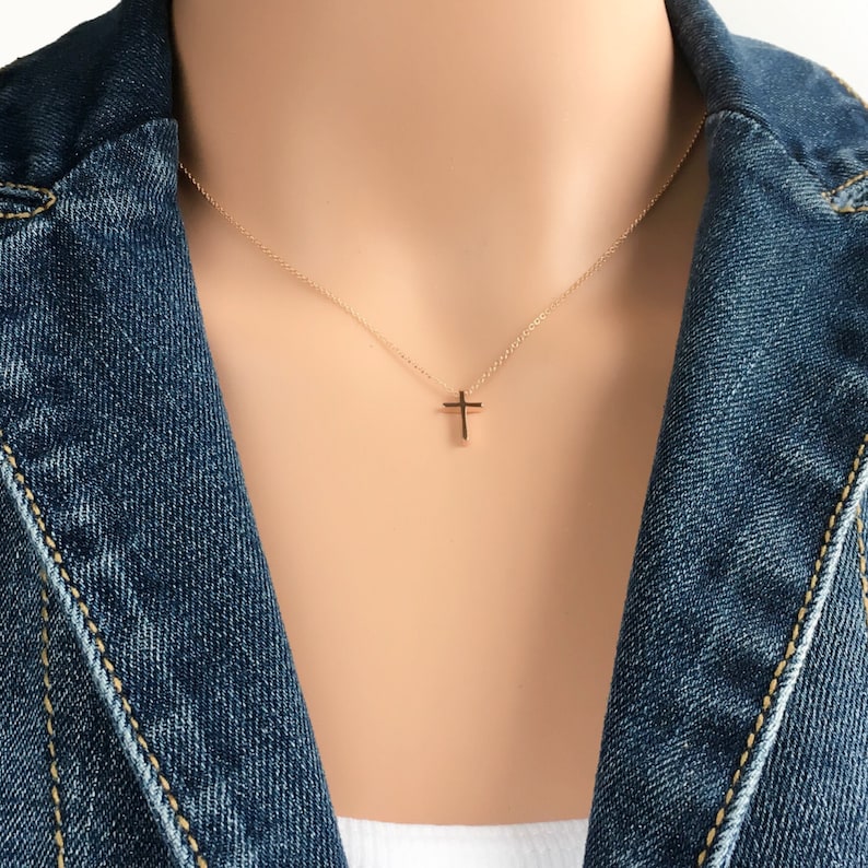 Tiny Rose Gold Cross Necklace Rose Gold Cross Necklace Etsy