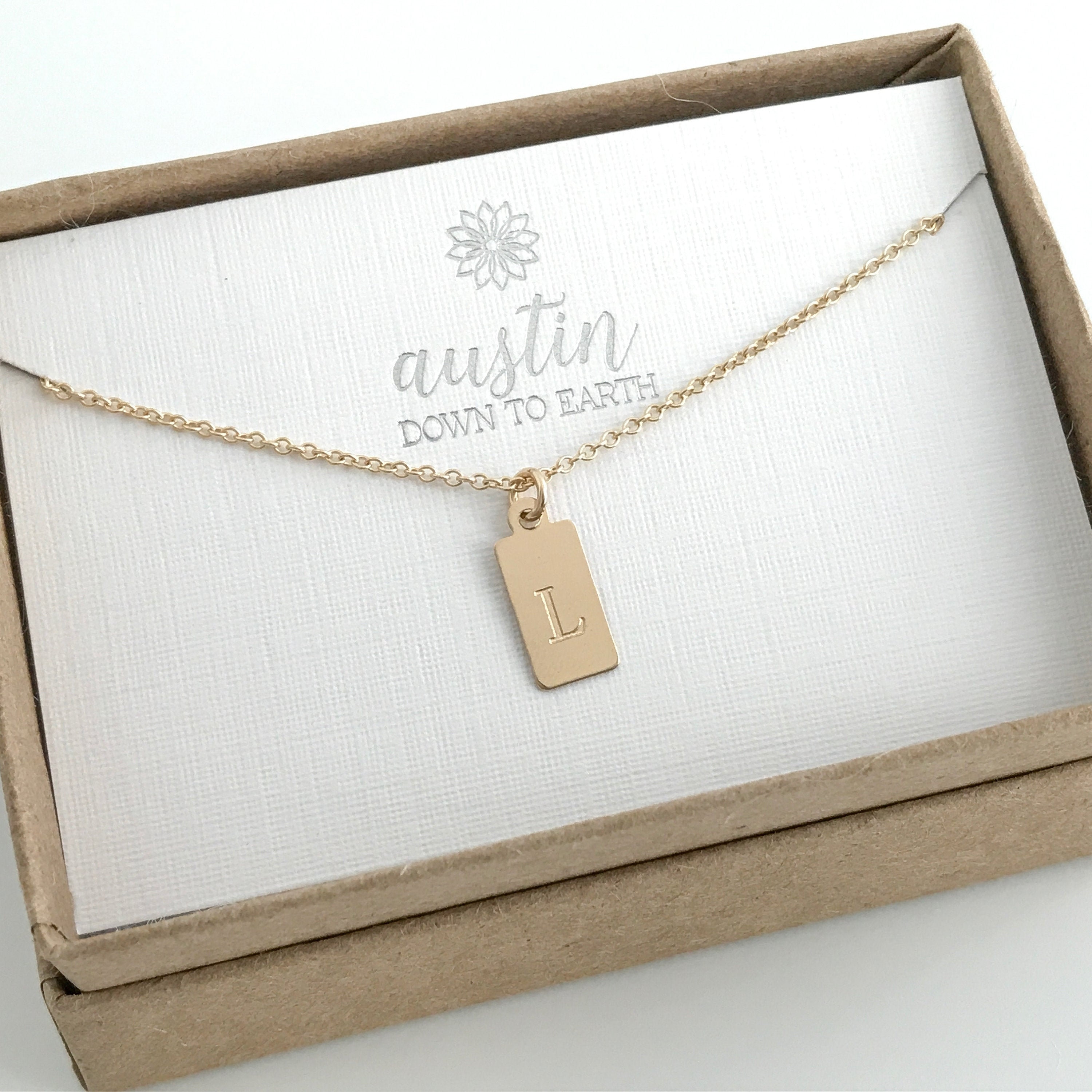 mini dog tag initial necklace