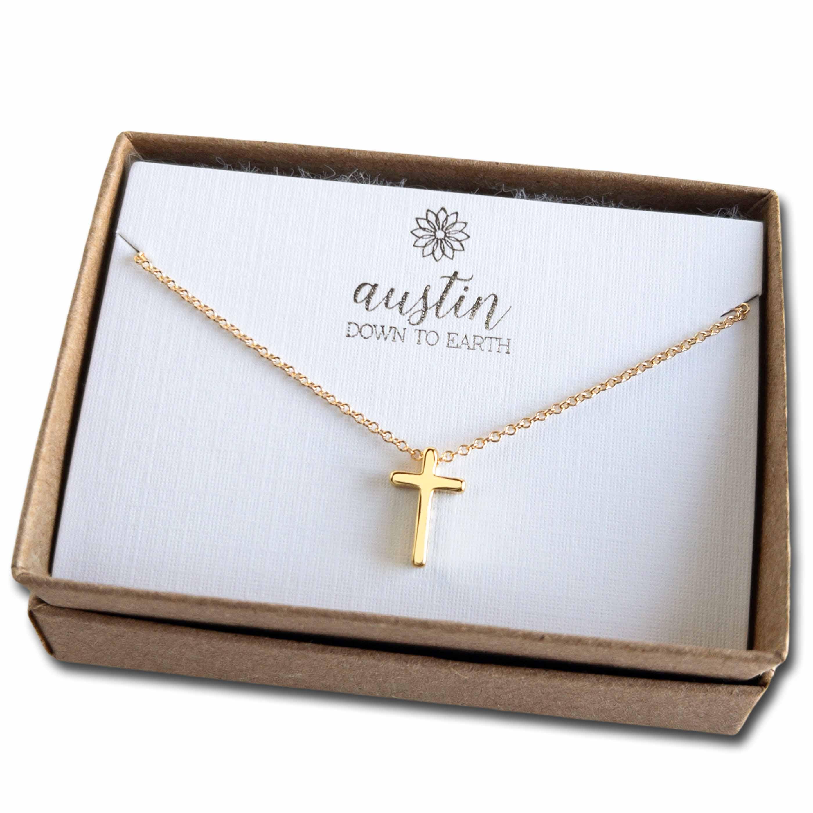 Dainty Cross Necklace Gold - Dainty Christian Cross Necklaces for Women - First Communion or Baptism Gift Ideas