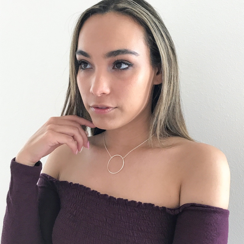 Gold Circle Necklace Dainty Open Circle Necklace 14k Gold Etsy