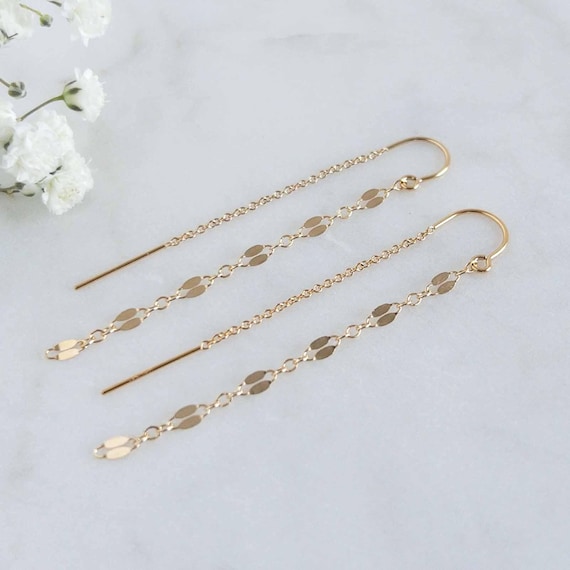 Threader Earrings Gold or Silver - Long Chain Earrings for Women - Pull Through Earring - Lightweight Dangle Earrings