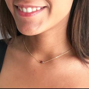 Super Small Genuine Garnet Necklace Sterling Silver, Gold or Rose Gold - January Birthstone Necklaces for Women - Dainty Minimalist Choker