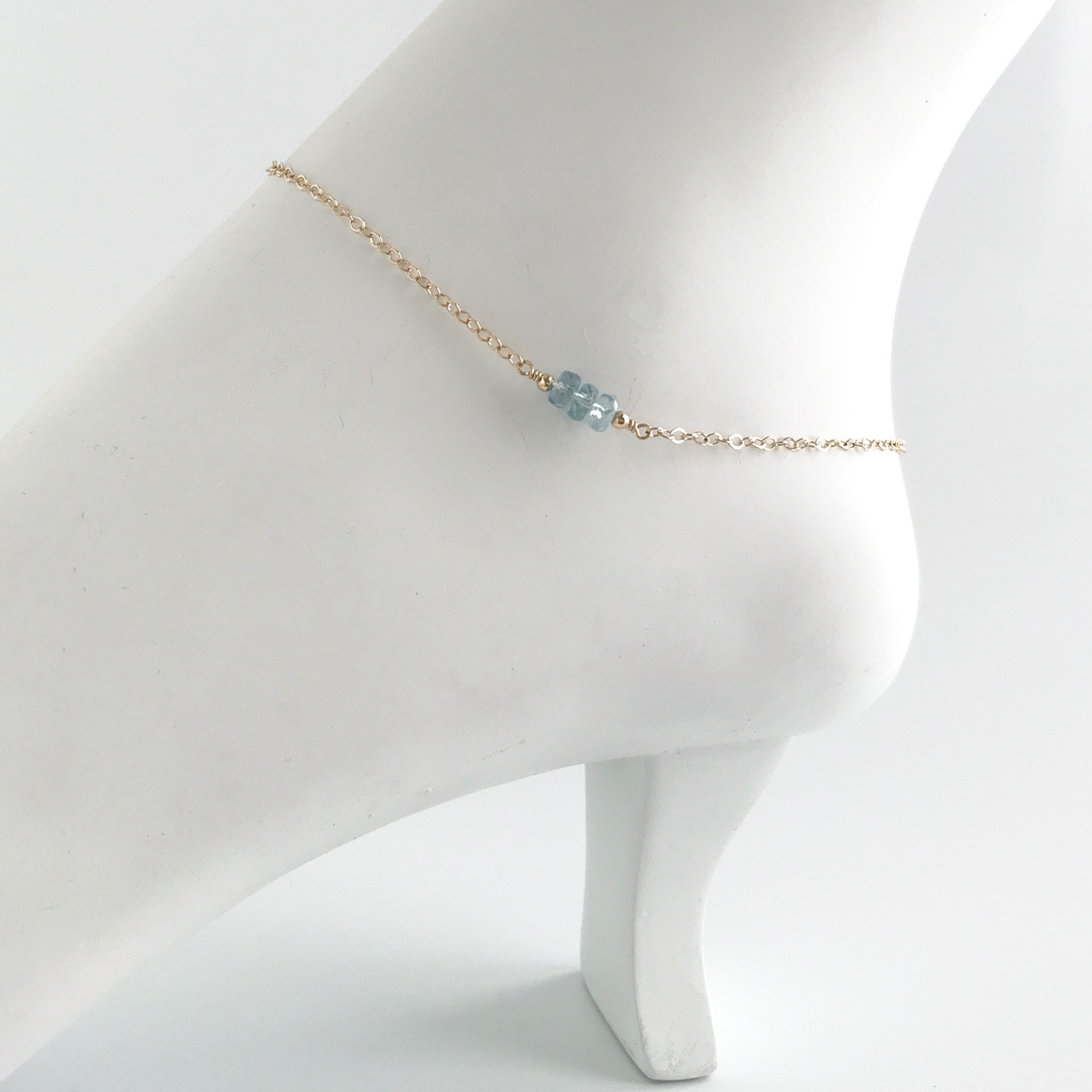 Blue Anklet String Aquamarine Anklets for Women - Something Blue for Bride - Wedding Ankle ...