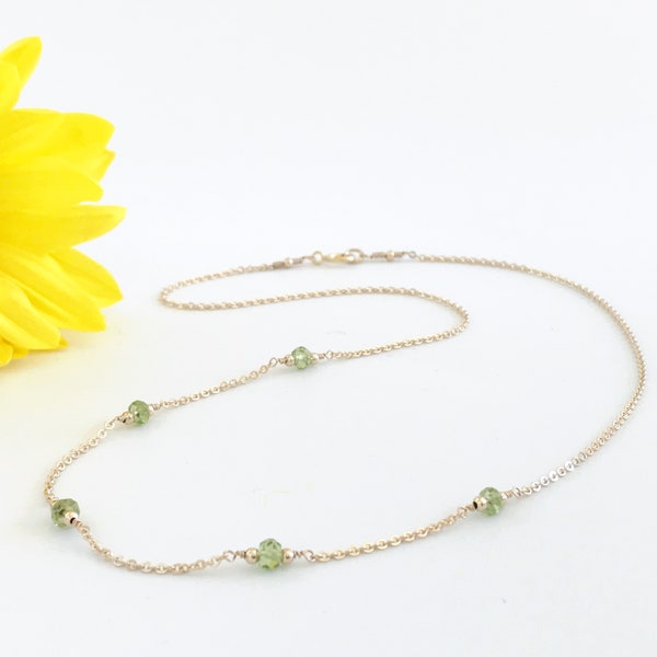 Dainty Peridot Necklace, Gold or Sterling Silver, August Birthstone Necklaces for Women,  Sterling Silver or Gold Bridesmaid Gift Ideas,