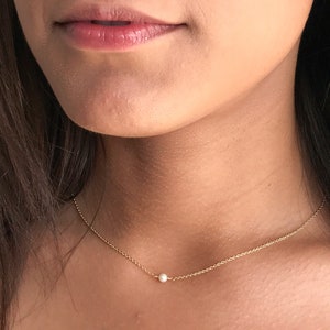 Tiny Saltwater Single Pearl Necklace - Silver or Gold Real Pearl Choker Necklaces for Women - One Pearl Necklace - June Birthstone Gift Idea