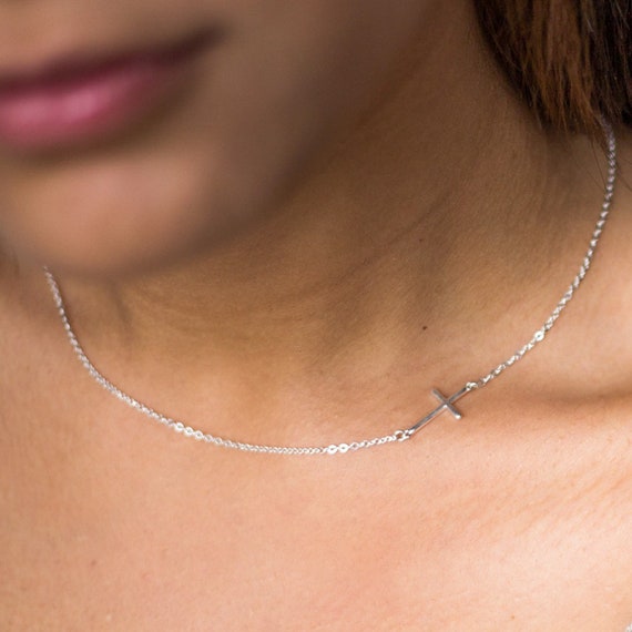 Women's sterling silver sideways cross necklace online