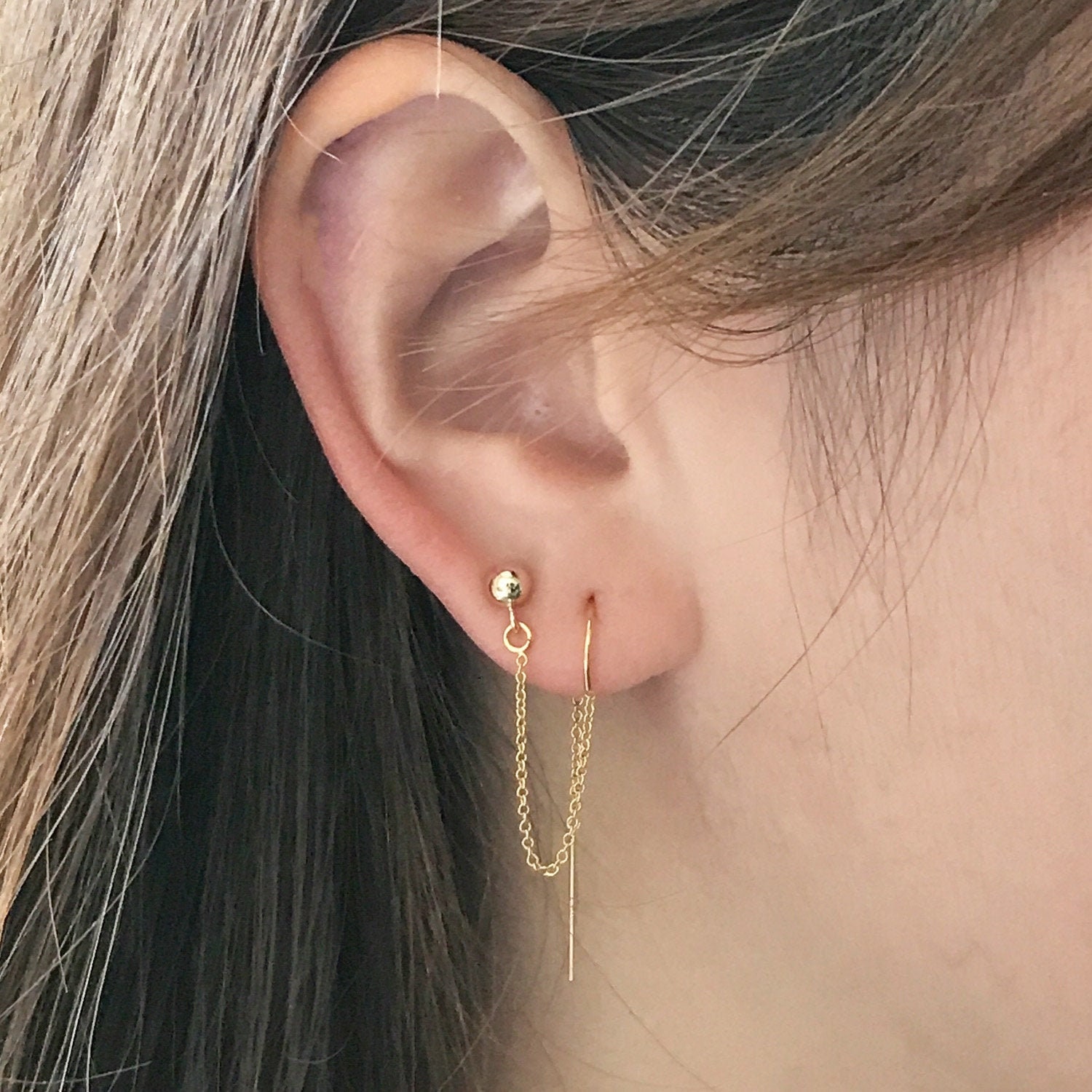 Double Piercing Earring Second Hole Earrings Thread Earrings Pull Through Earrings Etsy Canada