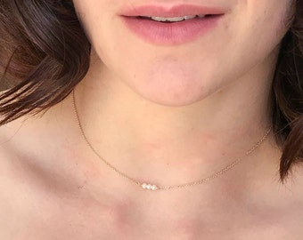 Pearl Choker Necklace - Tiny Pearl Necklaces for Women - Three Pearl Necklace - Minimalist Wedding Jewelry - Bridesmaid Gift Idea