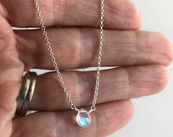 Genuine Rainbow Moonstone Necklace Sterling Silver, Gold or Rose Gold - June Birthstone - Dainty Minimalist Necklaces for Women