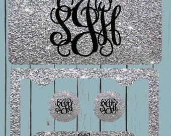 SILVER GLITTER(NOT actual glitter) License Plate-Monogram Car Tag Front License Plate Personalized Plate Vine Font