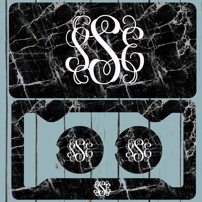 Black marble License Plate  Personalized Plate and Car Coasters  Car Accessories  Monogrammed