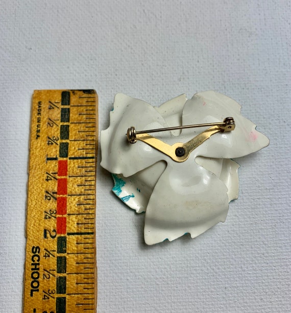 Teal and White Enamel Boutonniere Brooch - image 4