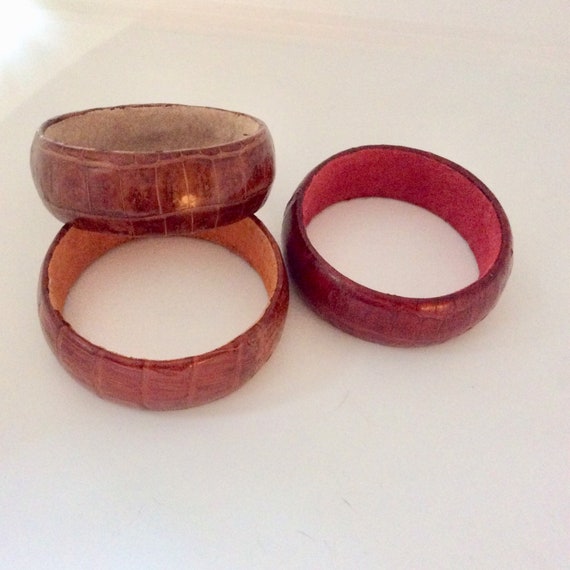 Wide Retro Leather and Suede Bangle Set - image 3