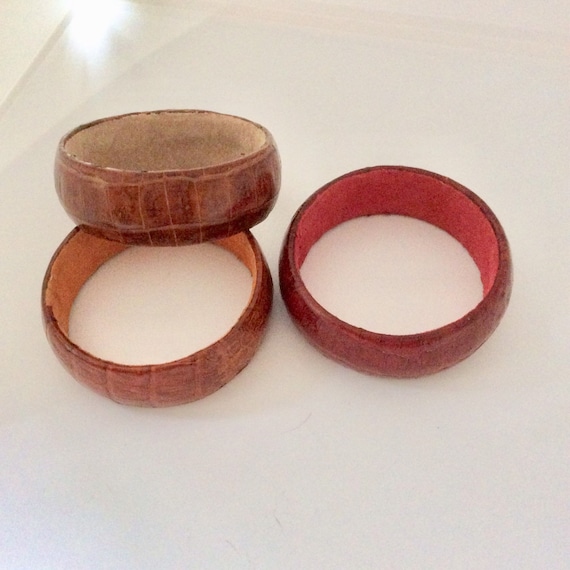 Wide Retro Leather and Suede Bangle Set - image 2
