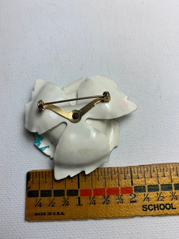 Teal and White Enamel Boutonniere Brooch - image 5