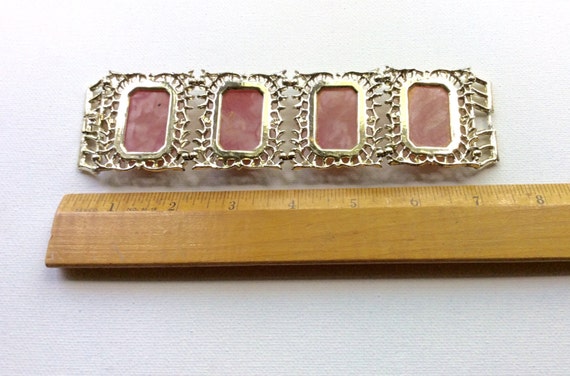 Retro Chunky Pink Lucite and Goldtone Bracelet - image 4