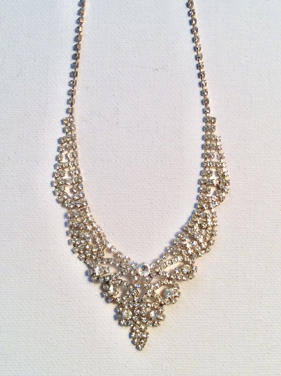 Beautiful Clear Rhinestone Small Bib Necklace