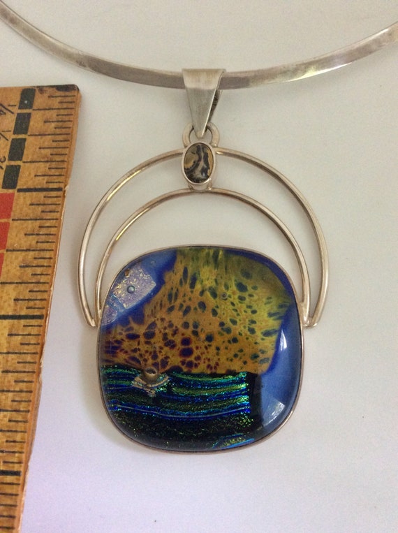 Unique Sterling Collar with Multi Color Art Glass… - image 7