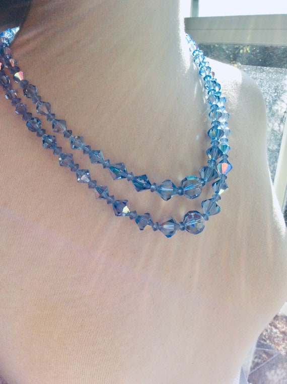 Beautiful Blue Crystal Two Strand Necklace