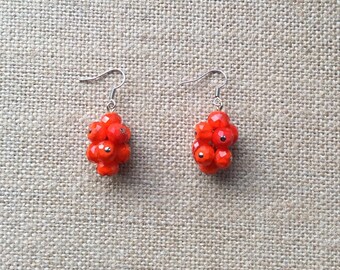 SALE Handcrafted One-of-a-kind Grape Cluster Styled Dangle Orange Glass Beaded Pierced Earrings