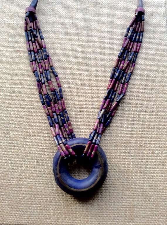 SALE Funky Retro Purple and Blue Metal Beaded Neck