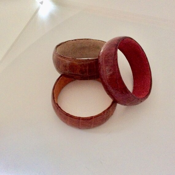 Wide Retro Leather and Suede Bangle Set - image 5