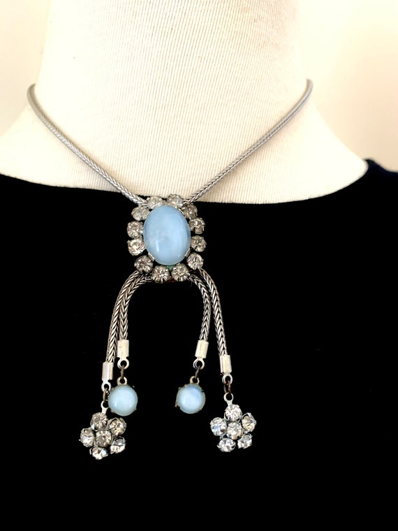 Vintage Baby Blue Moonglow Lucite Pendant Necklace