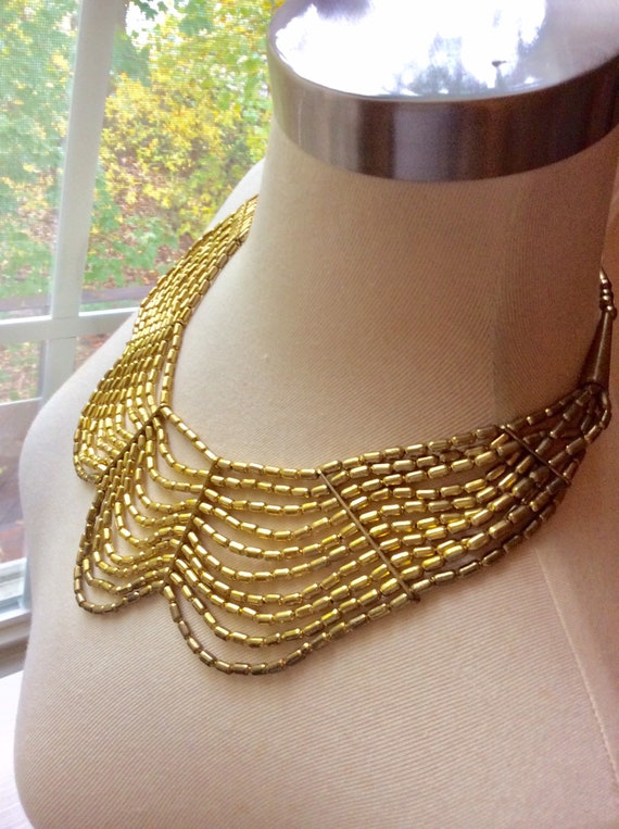 Multi Stranded Brass Bib Necklace - image 1