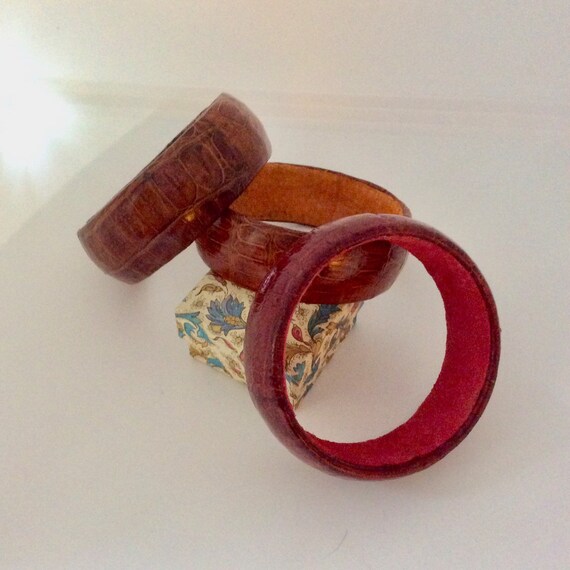 Wide Retro Leather and Suede Bangle Set - image 4