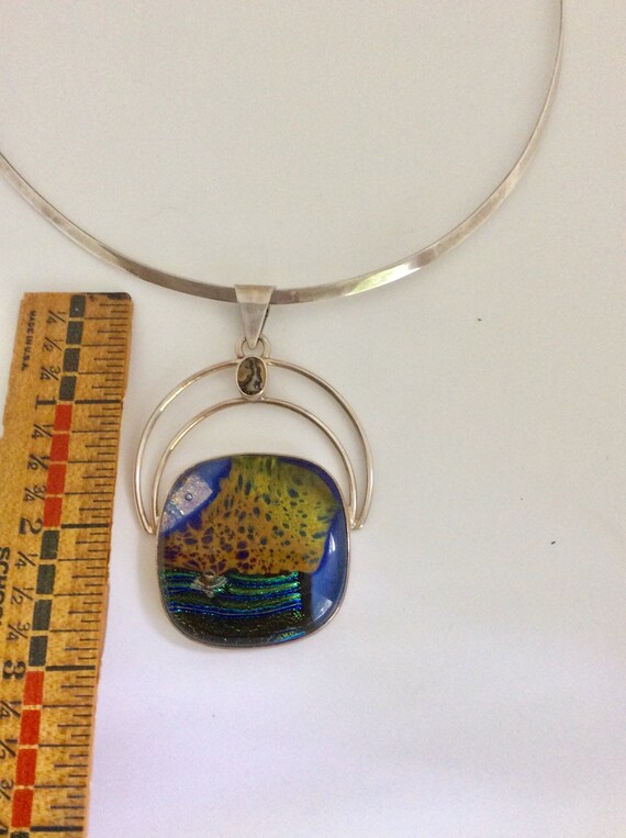 Unique Sterling Collar with Multi Color Art Glass… - image 6