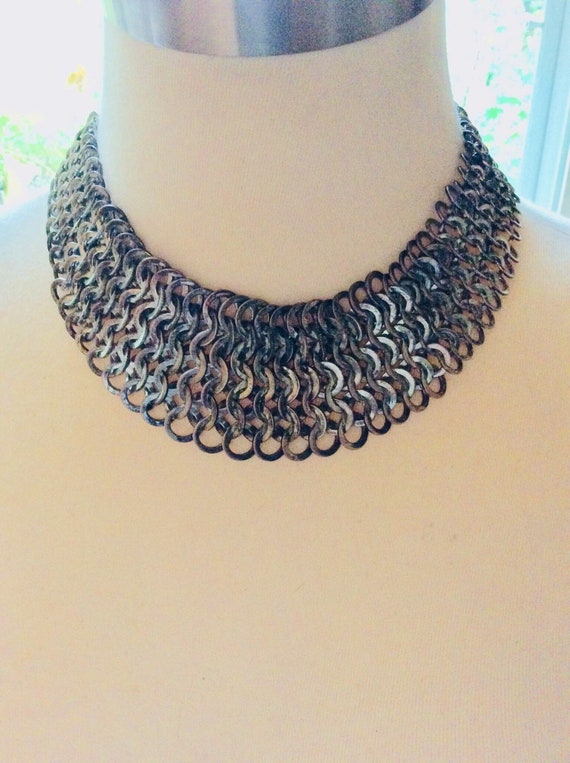 Funky Faboulous Wide Chain Silvertone Collar Neckl