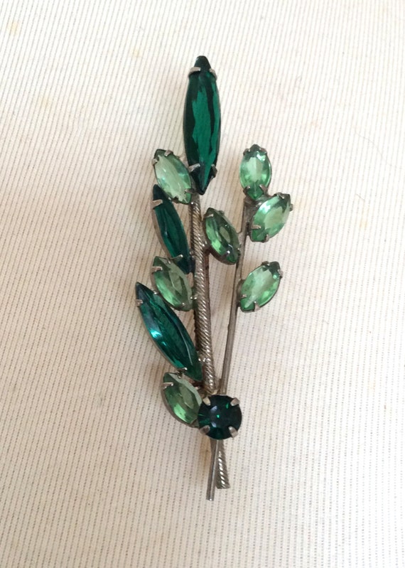 Green Glass Leaf Mid-Century Modern Brooch