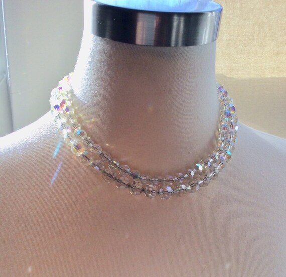 Beautiful two-stranded clear aurora borealis neck… - image 1