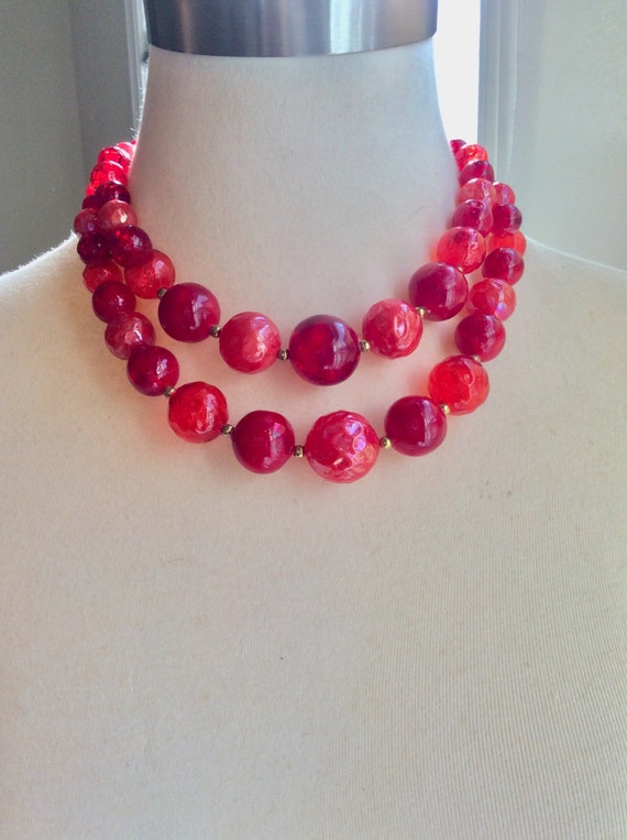 Beautiful Bright Red Lucite and Plastic 1960's Tw… - image 2