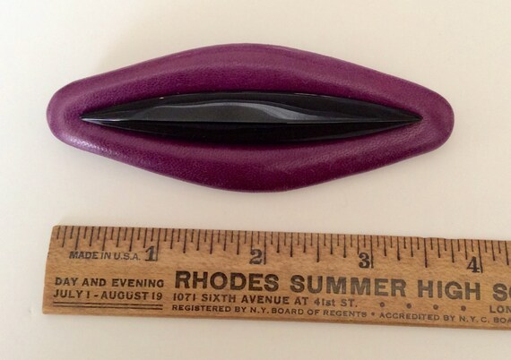 Funky Purple Leather and Black Lucite Brooch - image 2