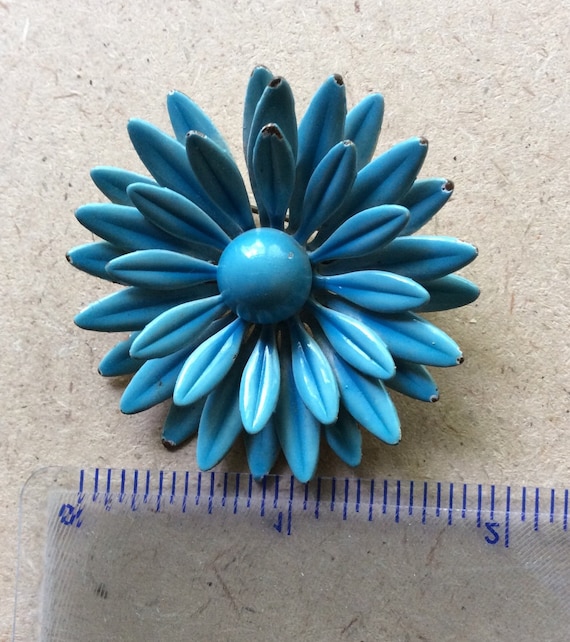 Retro Blue Bird Blue Enamel Flower Brooch - image 3
