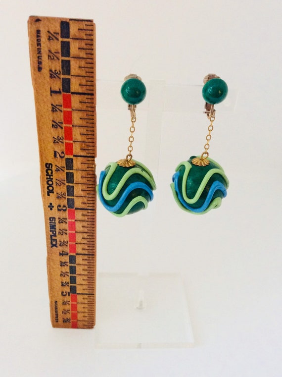 Mod Dangle Clip On Retro Green Earrings with Lime… - image 3