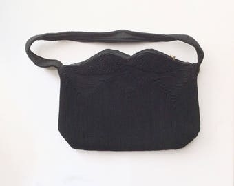 Vintage Black Corde Purse with Strap