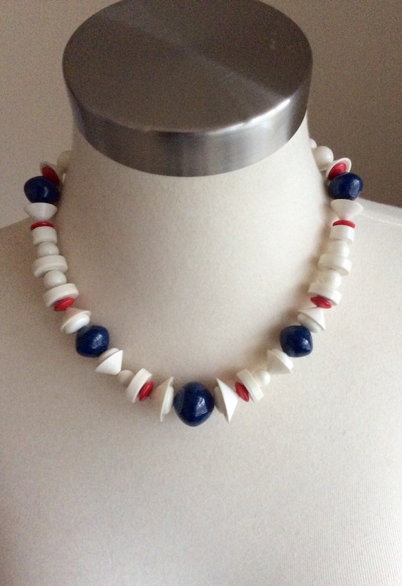 Red, White, and Blue Retro Mod Plastic Choker Neck