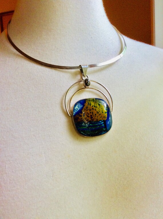 Unique Sterling Collar with Multi Color Art Glass… - image 10