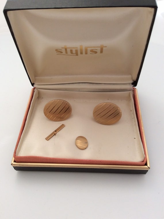 Stylist Vintage Goldtone Cufflink and Tie Stay Set