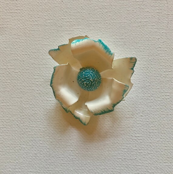 Teal and White Enamel Boutonniere Brooch - image 1