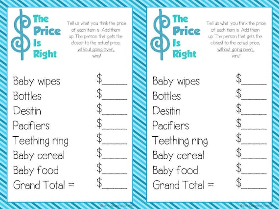 baby shower price is right items