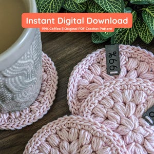 Crochet Pattern || Fancy Puff Coaster Pattern, Kitchen Decor Instant PDF Download