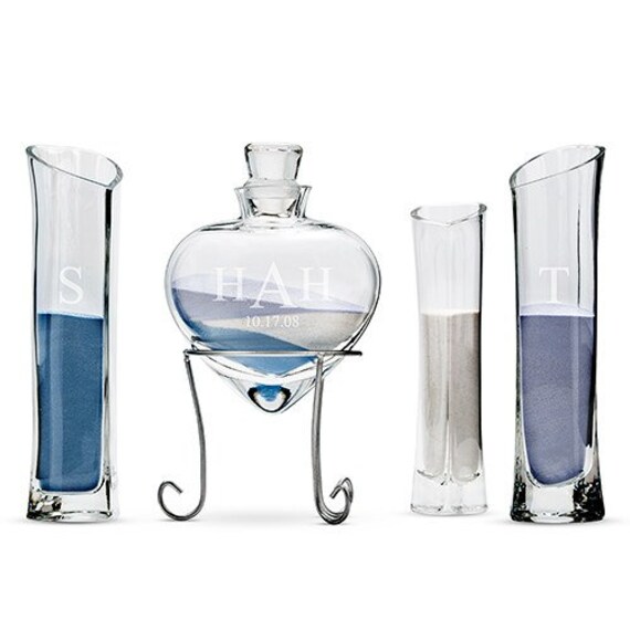 Heart Shaped Unity Sand Wedding Ceremony Vases 6 Pc Set
